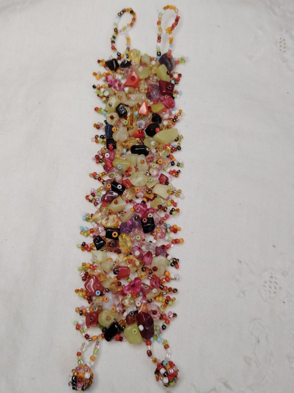 Boho Chic Freeform Gemstone & Seed Bead Cluster Cuff Bracelet – 7"–7.5" x 2"